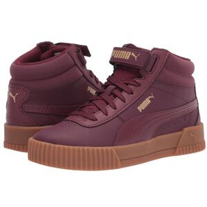 EUC PUMA Carina Mids Sneakers Burgundy Gummy Sole Velcro Ankle Strap